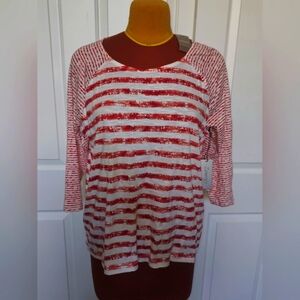 Red and White Relaxed 3/4 Sleeve Blouse